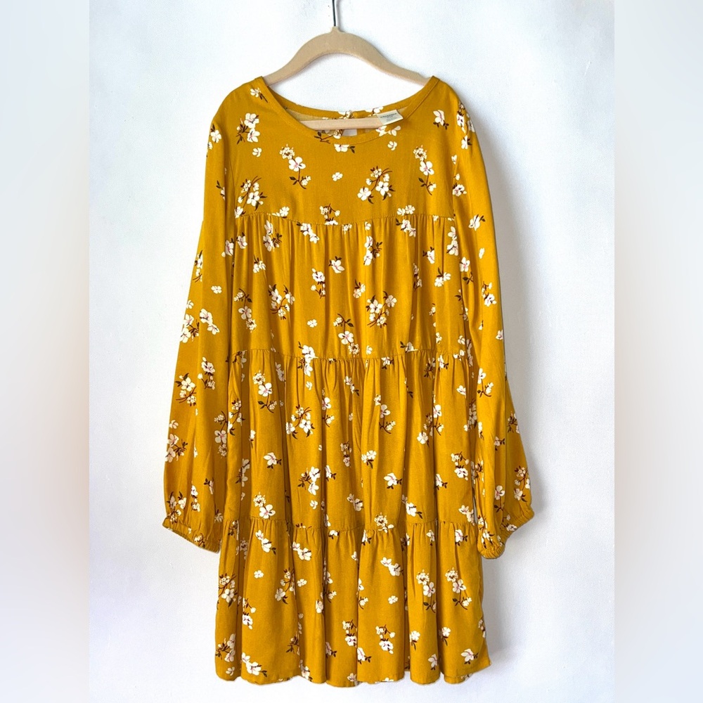 Mustard Floral Tiered Girl’s Dress Sz‎ 7/8